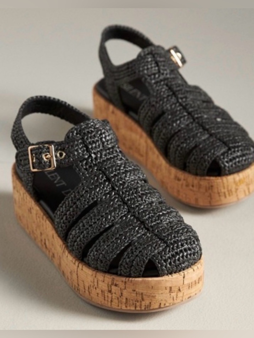 Anthropologie Silent D Fisherman Cork-Bottom Platform Flats Black 40 10 $148